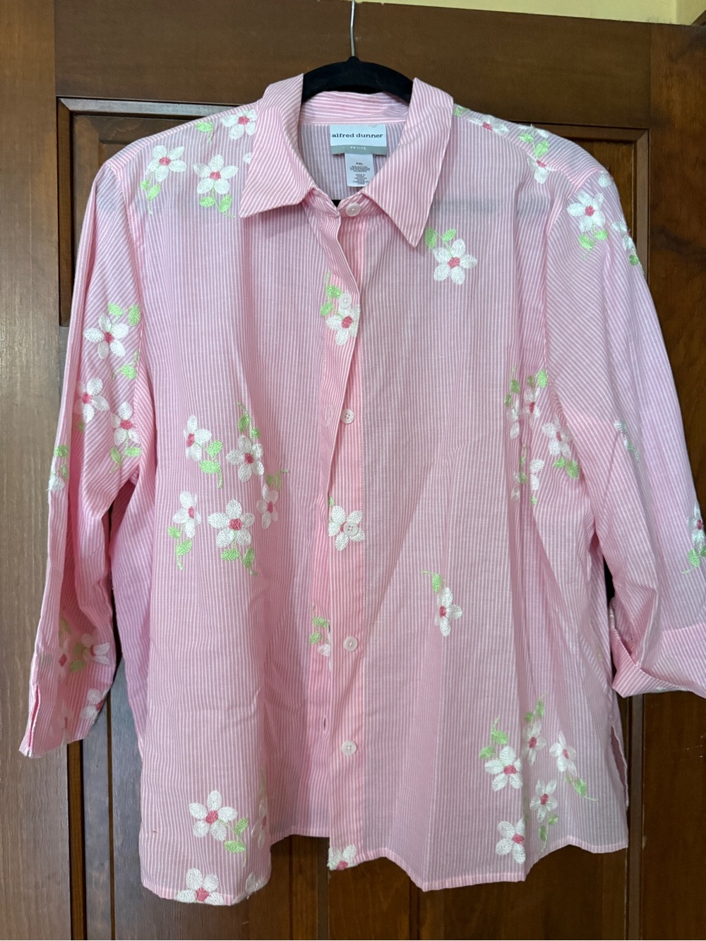 Alfred Dunner Pink Striped Floral Button-Down Shirt
